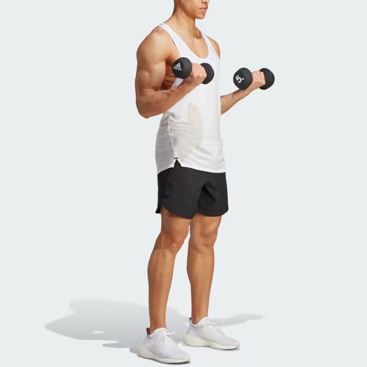 Adidas Workout Stringer Tank Top Solid Logo Sports Sleeveless Vest Men Tops White HY0768