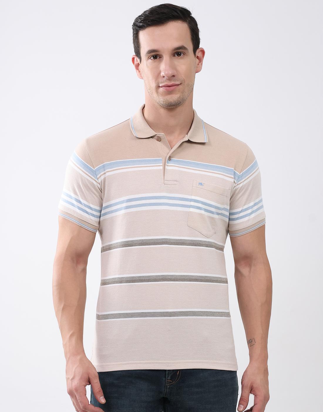 Monte Carlo Men Collar Neck Half Sleeves T-Shirt XL бежевый