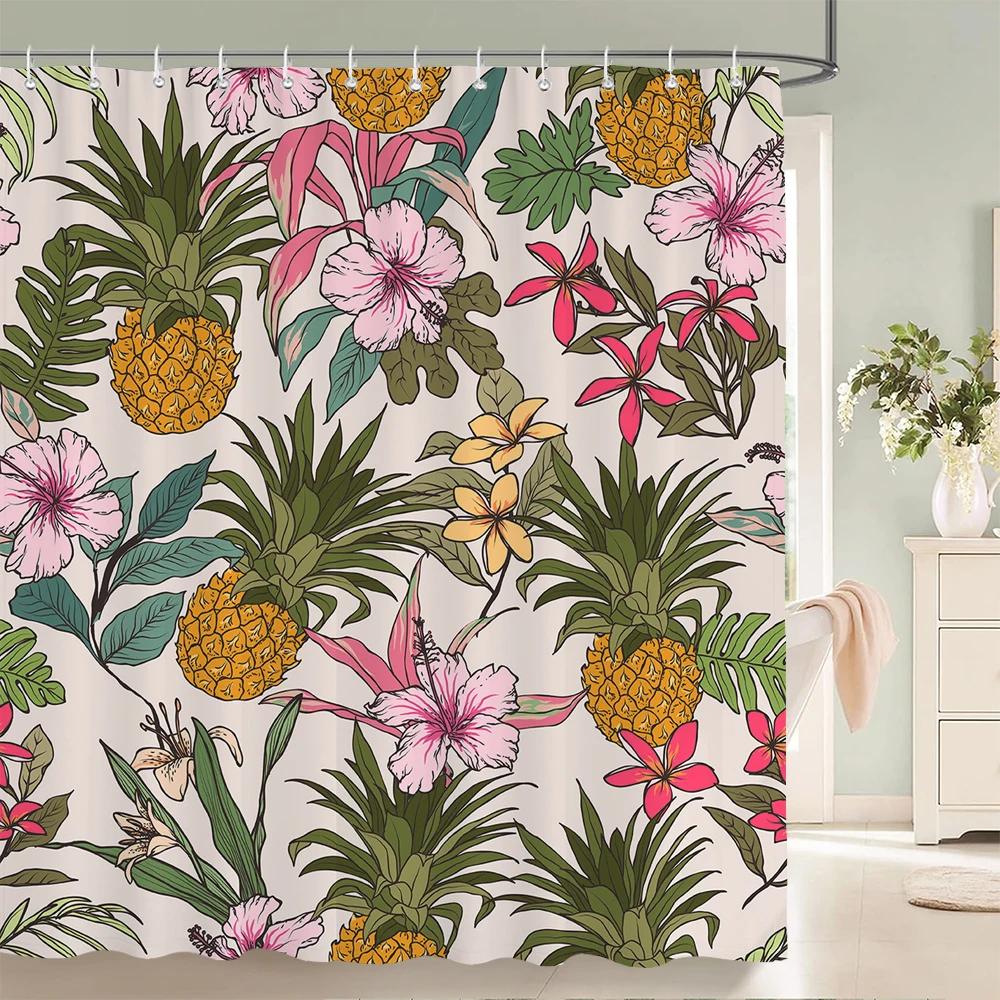 Watercolor Flowers Floral Shower Curtains Pastoral Spring Greenery Plants Home Decor for Bathroom Polyester Fabric Bath Curtain
