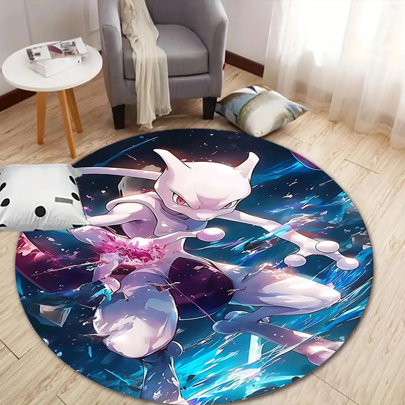 1Pc Powerful Psychic Mewtwo Flannel Round Rug Soft Non Slip Circular Office Carpet Floor Mat Bedroom Living Room Xmas Gift Q1242