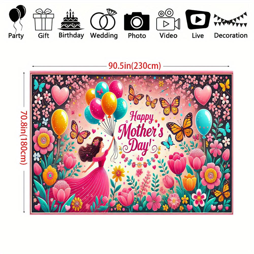 1pc Happy Mother's Day Polyester Background Cloth - suitable for indoor/outdoor decoration home garden yard decoration Mother