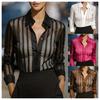 Bestseller Frühling/Sommer Einfarbig Vielseitig Locker Gestreiftes Langarmhemd für Damen