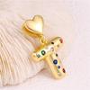 18K Gold-Plated Zircon Necklace with Cross and Colorful Letter Pendants