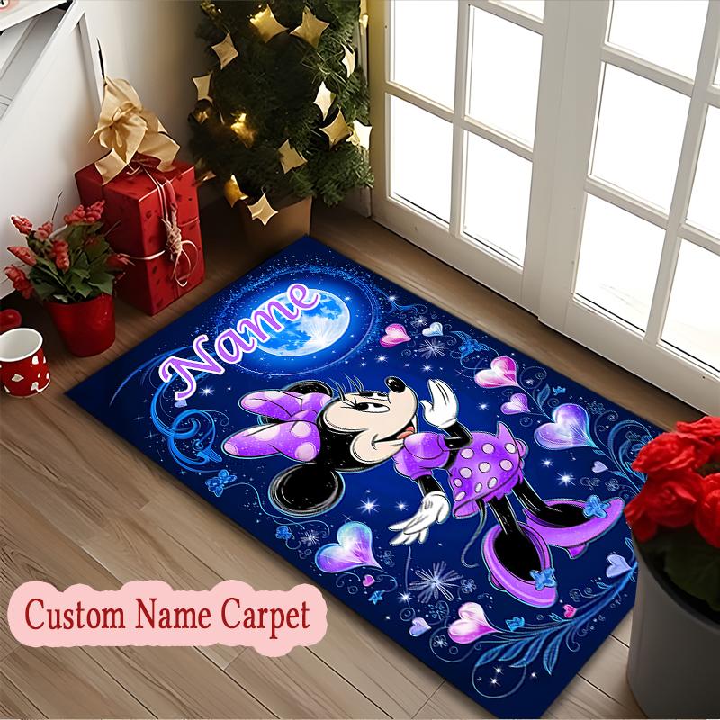 [Minnie Mouse Hearts Moon Printed Carpet] Non-slip Home Office Rug, Personalized Customize Name Area Carpet