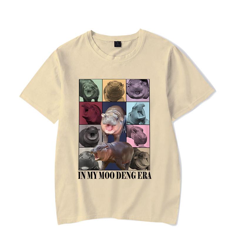 Ladies' Loose Casual Fun Moo Deng Bouncing Pig Print Pure Cotton Short Sleeved Top T-Shirts Women’s