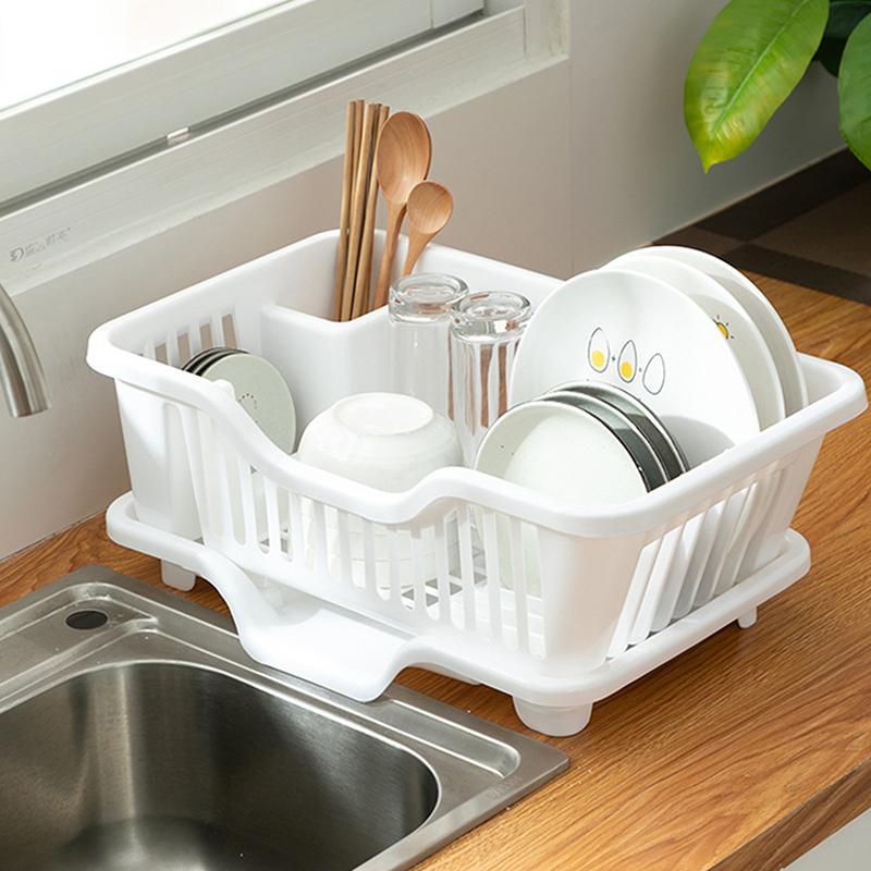 Kitchen Drain Rack Dishwasher Plastic Storage Box Water Filtering Dish Plate Bowl Holder Countertop Utensil Organizer