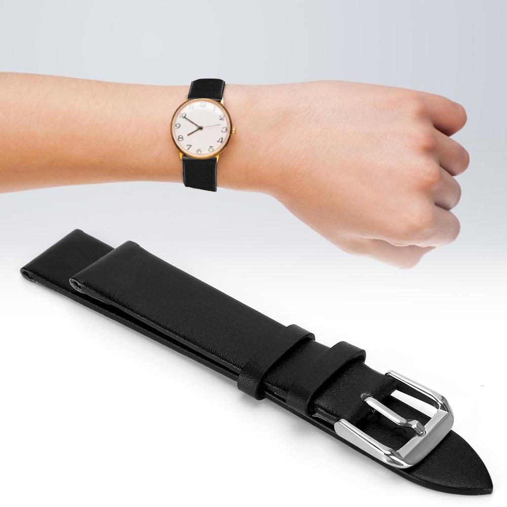 1 Pair PU Leather Universal Unisex Pin Buckle Watch Band Replacement Watch Strap (19mm)Black