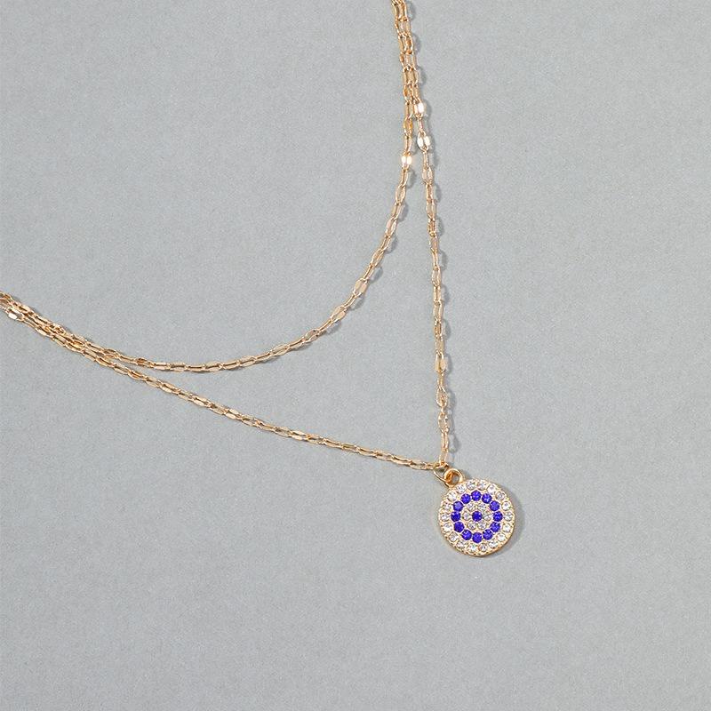 Crystal Devil's Eye Necklace New Gold-plated Double-layer Fashion Personality Alloy Pendant Sweater Chain Women