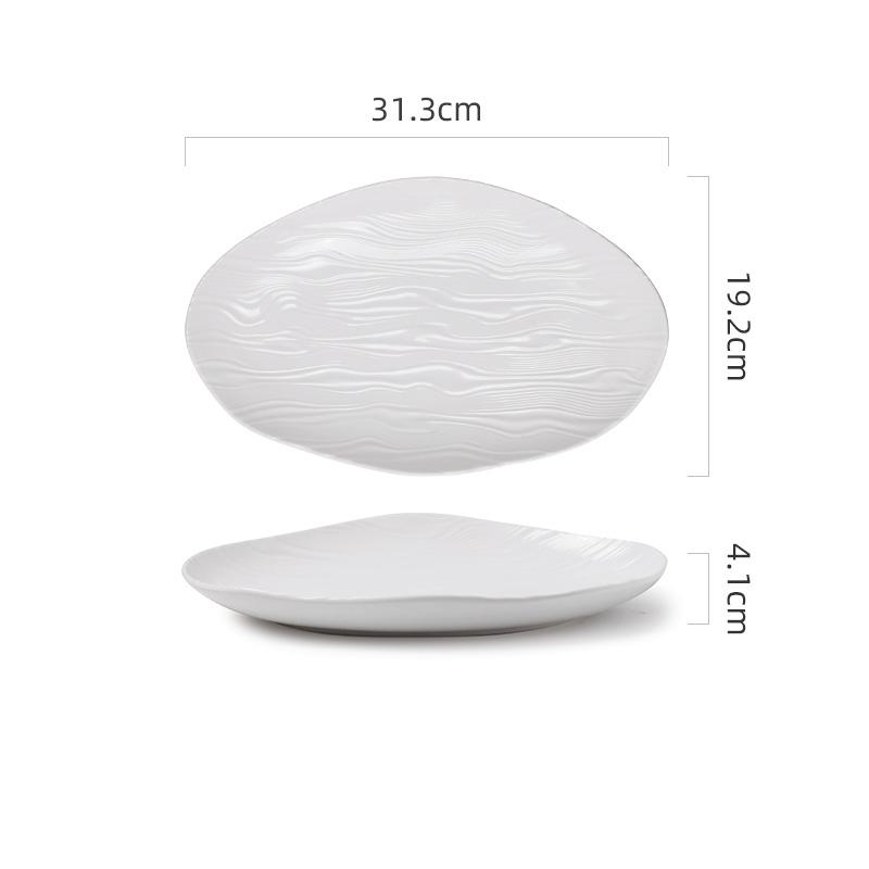 Ren Vit Vattenvåg Keramisk Fiskfat Oregelbunden Oval Tallrik Sushi Tallrik Ångade Fiskfat Hotell Kreativ Stort Porslin
