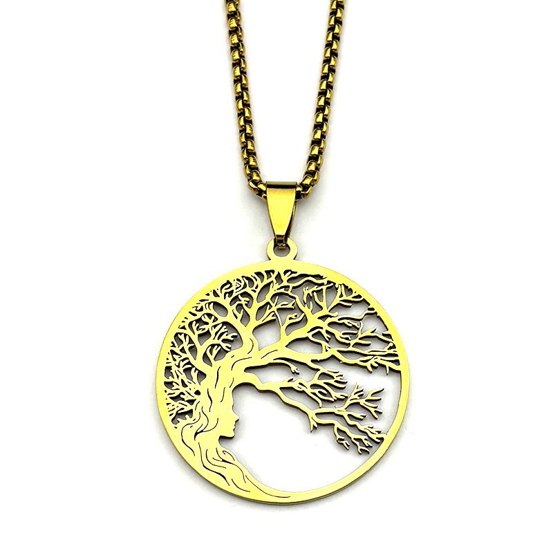 Tree Of Life Hair Chain Stainless Steel Silver Color Fashion Necklace For Women Men Nature Jewelry Accessory