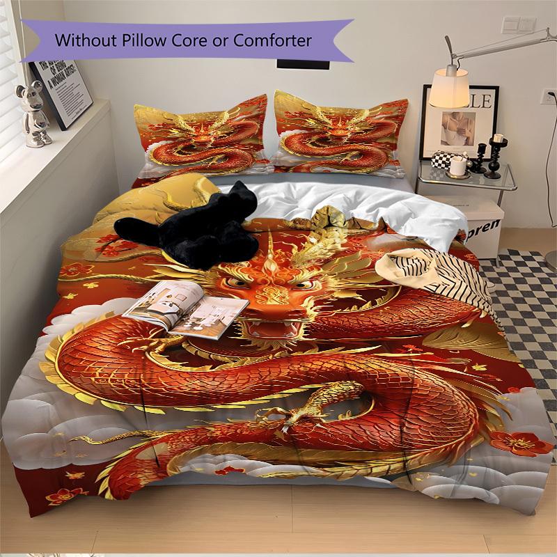 3pcs Dragon Artwork Duvet Cover Set, 1 Duvet Cover + 2 Pillowcases (No Insert), High-Definition Print, Home & Dorm yy251123003