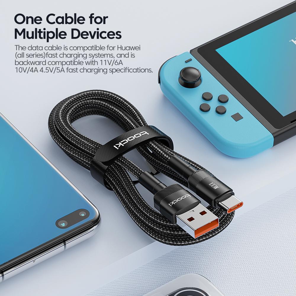 Toocki 7A USB Type C Cable For Huawei Honor 100W/66W Fast Charging Charger USB C Data Cord Cable For Poco Oneplus Samsung