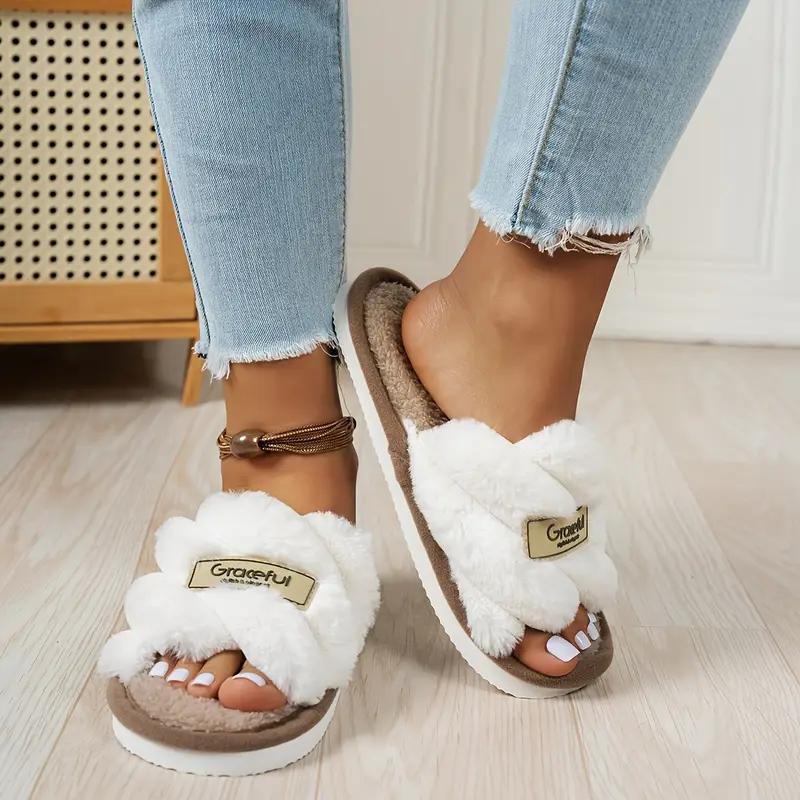 Women'S Minimalist Stylish Indoor Home Comfortable Silent Warm Soft-Soled Open-Toe Slide Slippers