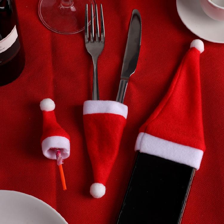 10pcs Christmas Santa Hats Flatware Holder Dinner Table Decorations Party Supply