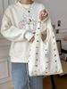 Adorable Floral Canvas Tote Bag For College Students Cute Handheld Shoulder Bag Spacious