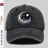 Celestial Moon Stars Baseball Cap Washed Denim Trucker Hat Adjustable Unisex Street Style Outdoor Cap
