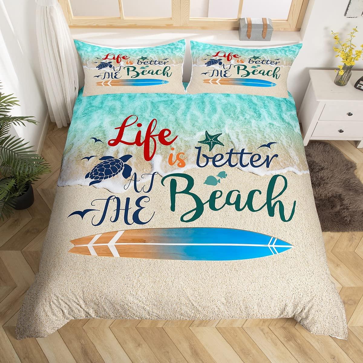 

Beach Surfboard Bedding Set Sea Coconut Tree Duvet Cover Summer Surfing Sports Comforter Cover Ocean Coast Palm Tree Quilt Cover EU Double(200x200cm)