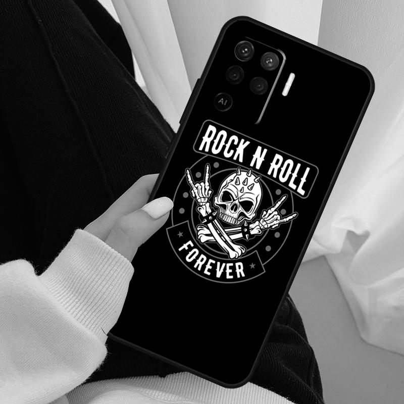 Rock and Roll Skull Case For Oppo A18 A38 A58 A78 A98 A80 A60 A40 A96 A76 A16 A94 A74 A54 A15 A17 A57 A77 A5 Pro