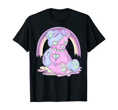 Pastel Goth Teddy Bear Japanese Anime Kawaii Hera T-Shirt Black