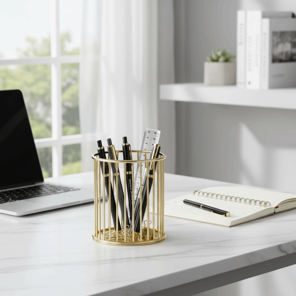 Hollow Out Design Pen Holder Gold Color Pencil Organizer Desktop Organizer  School Use