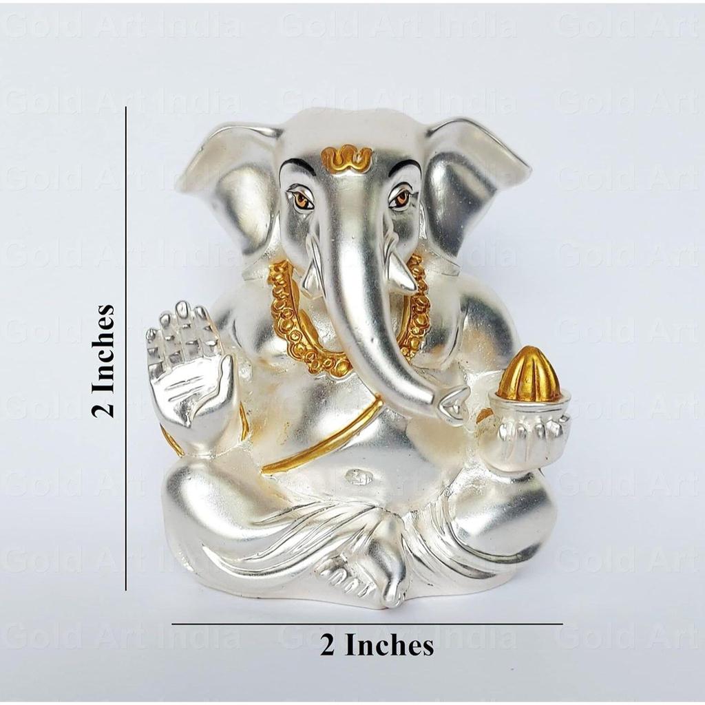 Matte Silver Plated Appu Ganesha Matte Silver Ganesh Idol for Car Dashboard Ganesha Murti Ganpati Idol for Home Decor Puja Lord Ganesh Statue