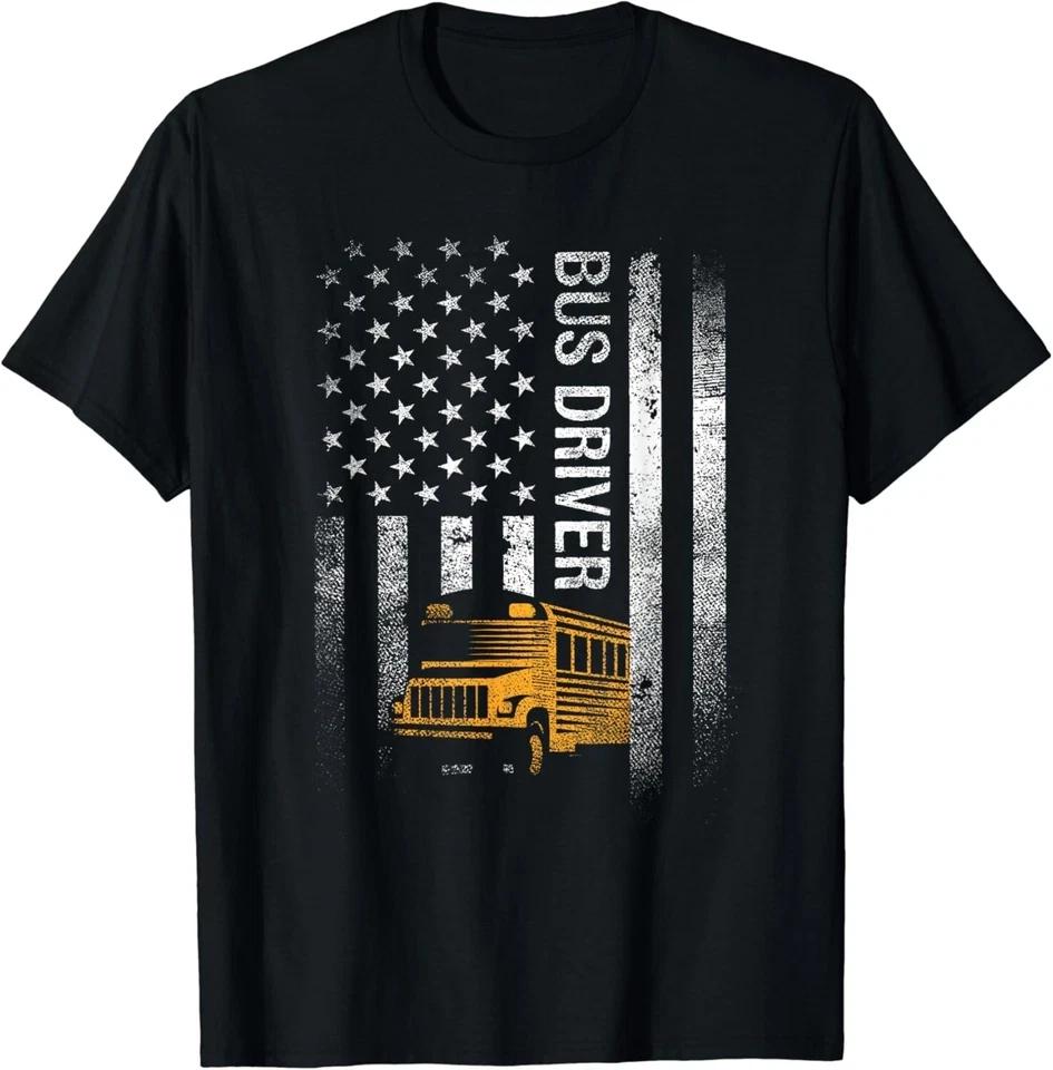 Funny School Bus Driver Tee – USA American Flag Bus Driver Gift Shirt M