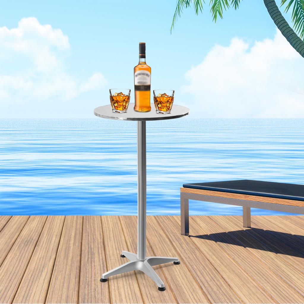 Versatile Outdoor Bar Table, Round Aluminum Indoor-Outdoor Table with Base, Tall Folding Pub Dining Table, Metal Round Table