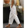 Damen Frühling Sommer Weiße Tasche Baumwolle Leinen Hose Vintage Elastische Taille Solide Hallow Out Lose Freizeithose
