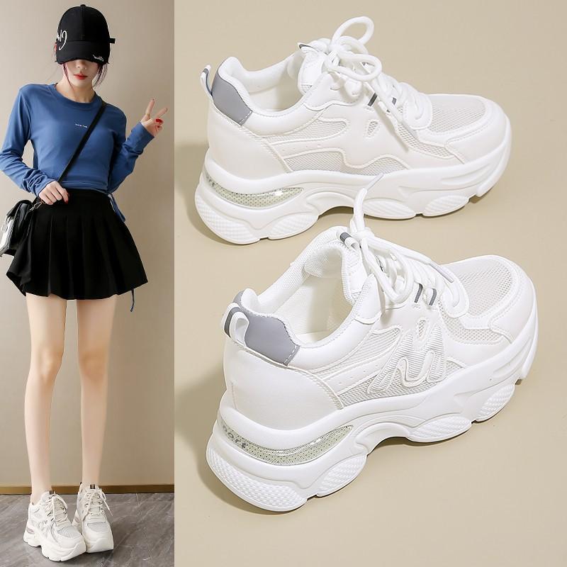 Daddy Shoes Girl 2025 New Thick-soled Comfortable Versatile Breathable Little White Shoes Increase the inner height of Hanchao Lightweight Women's