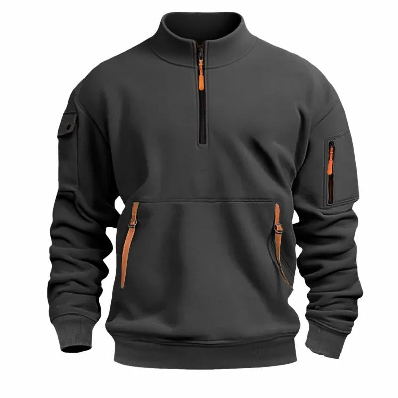Reißverschluss Mehrfach-Taschen Halb-Reißverschluss Pullover Sport- und Freizeit-Oberteil Stehkragen Frühling und Herbst Herren-Sweatshirt