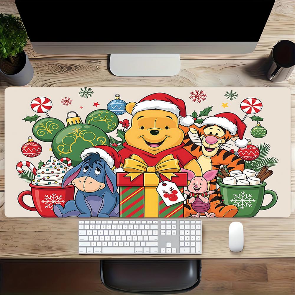 Christmas Winnie Pooh Party Large Gaming Mouse Pad Nonslip Rubber Base Waterproof Desk Mat For Office Pc Laptop