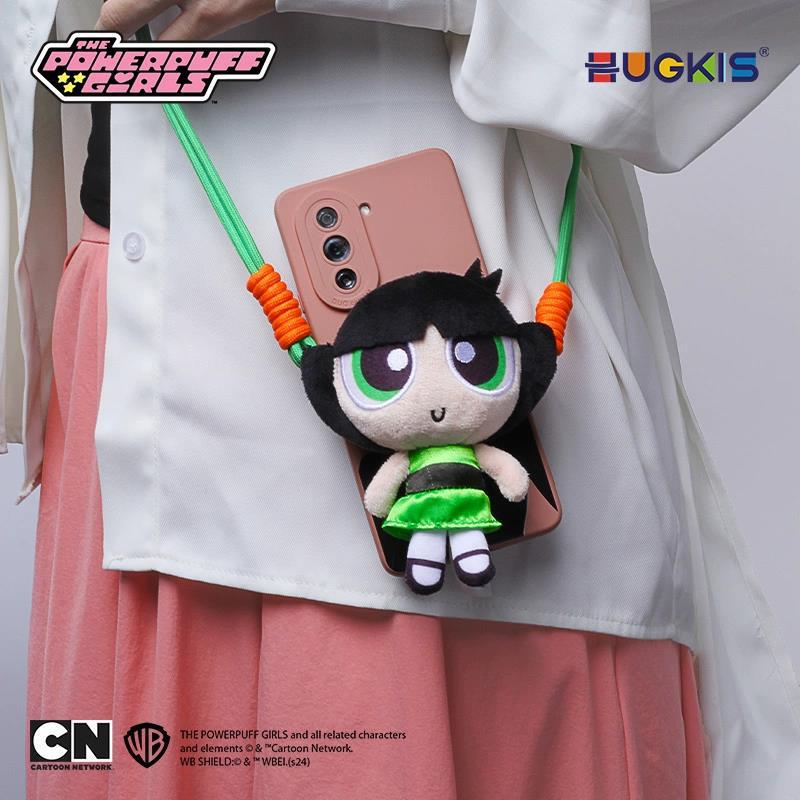 Плюшевый зажим для телефона Powerpuff Girls с противоутерянным ремешком через плечо - Милый кукольный подарок Officially Licensed