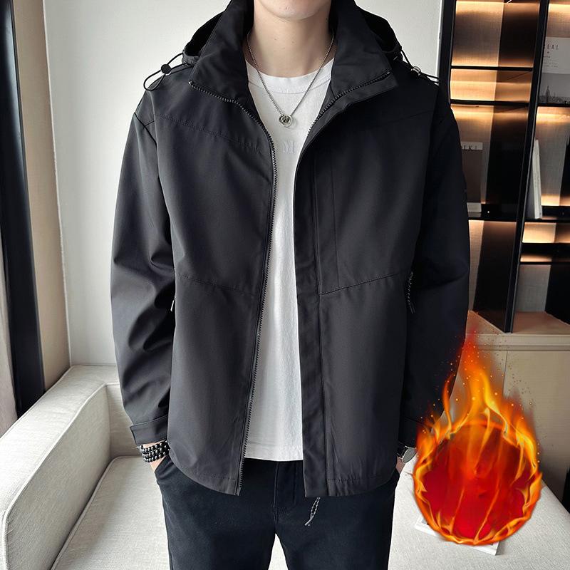 Men's Jackets for Young and Middle-aged People, Small Fragrant Style Hooded Work Jackets, Spring and Autumn Outdoor Fleece Jackets