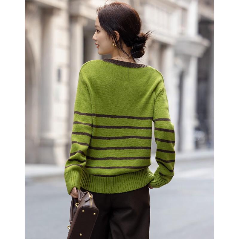 Women's Lamb Wool Blend Striped Knit Sweater