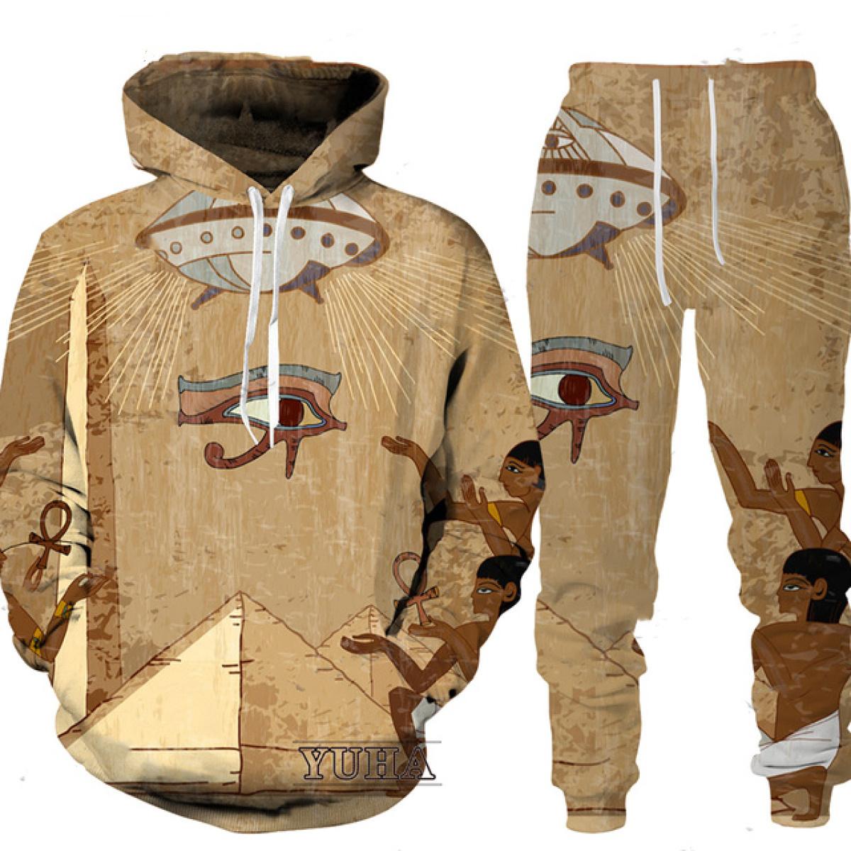 Весна-Осень Древний Египет Глаз Гора Бога 3D принт мужская толстовка и брюки комплект — фото 9