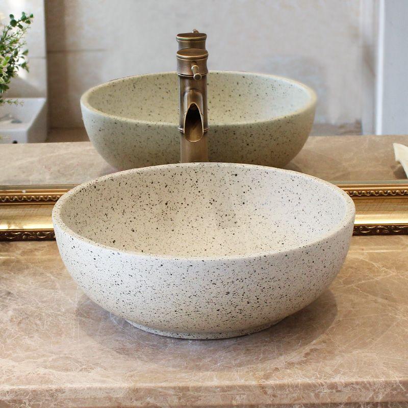 Retro Round Ceramic Basin - Small Countertop Washbasin for Balcony Basin Only