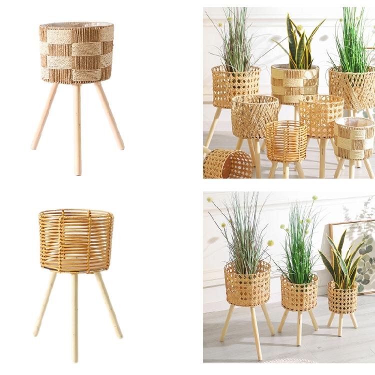 Rattans Handwoven Plant Stand with Legs Floor Planter Basket Rack Garden Plant Shelf