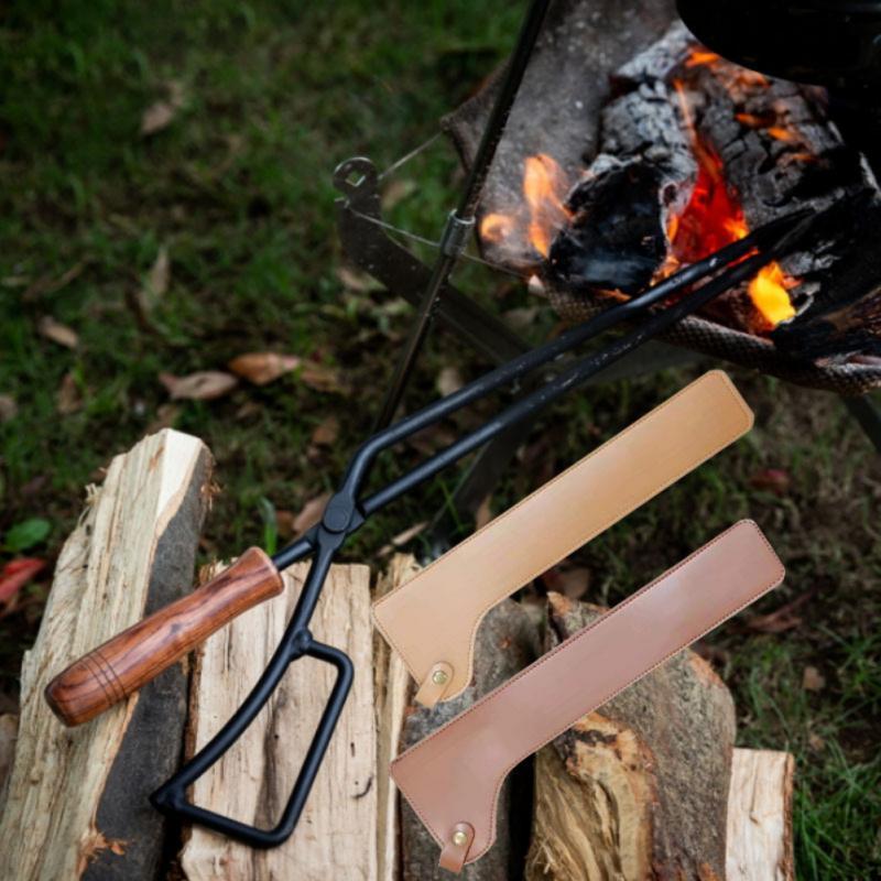 Kieszonka na szczypce do ogniska/kominka, Torba ze skóry PU, Retro szczypce do ognia, Pokrowiec ochronny na grill plenerowy, kemping