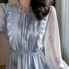 Spring French Luxury Long Chiffon Dress with Korean Ruffles and Elastic Waist for Women