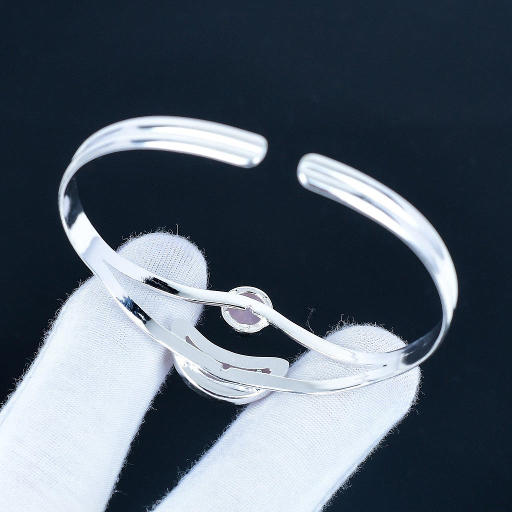 Natural Rose Quartz Gemstone Handmade Cuff Bangle 925 Sterling Silver Cuff Bangle, Rose Quartz Bracelet For Wife, Unisex Bangle, Gift For Love