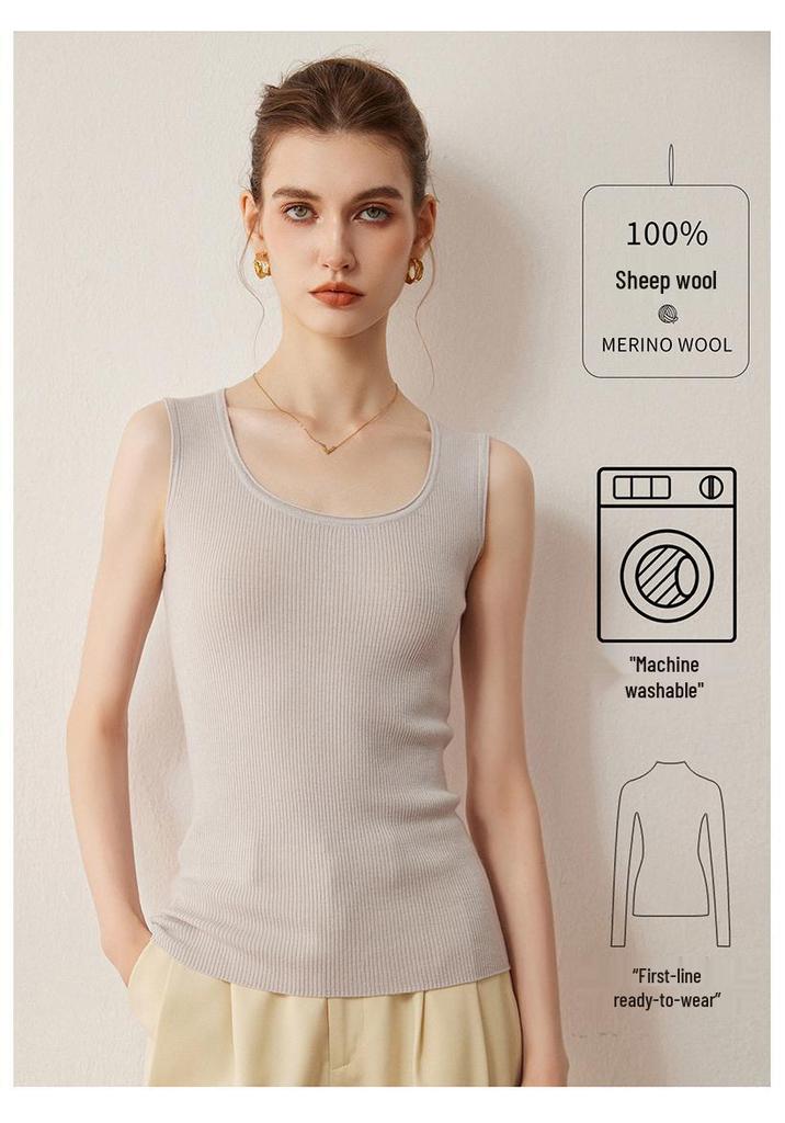 Women's Ribbed U-Neck Wool Camisole – Slimming, Stylish, Versatile Knit Sleeveless Top for Autumn and Winter