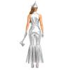 Women Tin Costume Halloween Jumpsuit Sequin Front Zipper Lapel V Neck Sleeveless Bell-bottom with Hat Axe Gloves Heart Clock Brooch for Themed Party