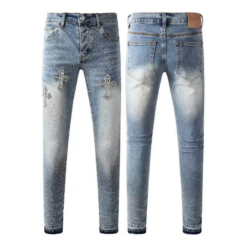 Mens Straight Fit Distressed Patchwork Denim Jeans Vintage Streetwear Style High Waist Ripped Cotton