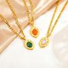 Foreign Trade Jewelry, Retro High-End Stainless Steel Natural Stone Pendant Necklace Female Nc-2534