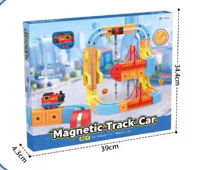 Magnetic Construction Diy 3D Train Puzzle Electric Track Race Car Kids Educational Toy Assembly Stem Building Block Rail Car Set
