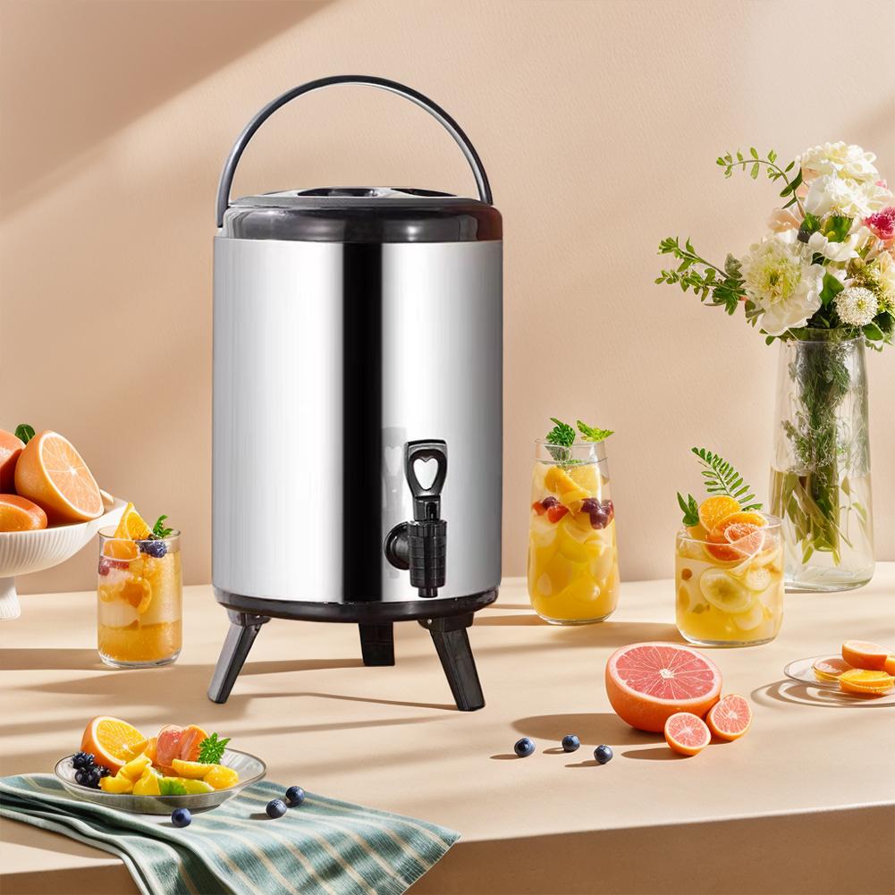 Stainless Steel Insulated Bucket with Faucet 6L/8L Double-Layer Containe Beverage Dispenser for Outdoor Camping Picnic Party Use