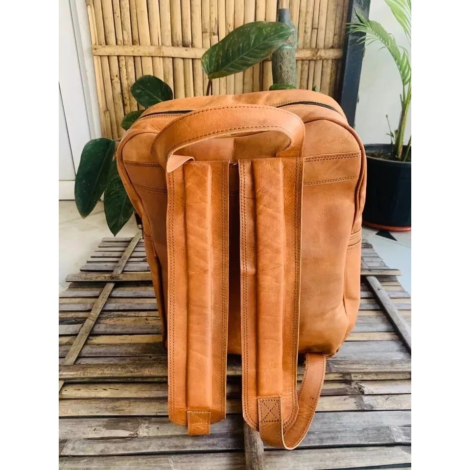 Leather Goat Bag Backpack Rucksack Vintage Messenger Real Laptop Brown Bag.