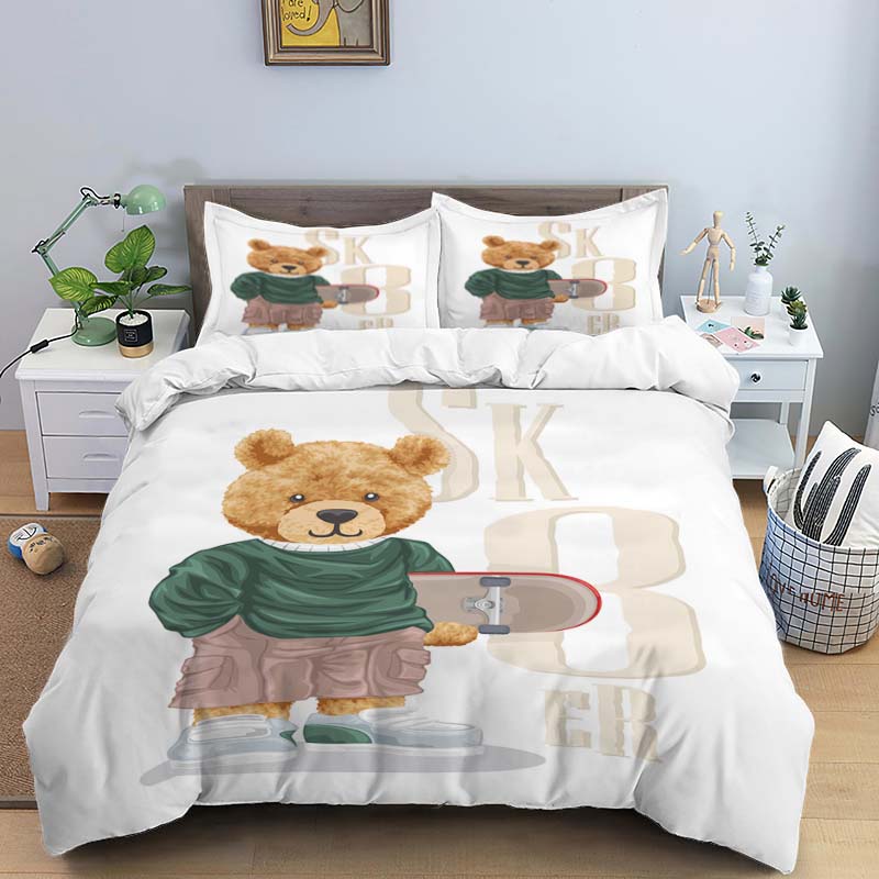 Bärenprint Digitaldruck Polyester Bettwäsche Sets Mädchen Bettbezug Jungen Bettdeckenbezug Set Für Teenager Queen Bettbezug 2 Stück Kissenbezug