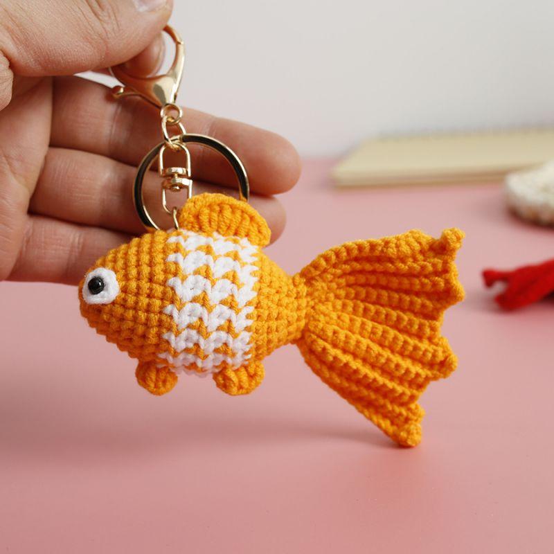 Knitting Goldfish Keychain Creative Clown Fish Crochet Keychains Knitted Small Fish Pendant Keychain Custom Keys Accessories