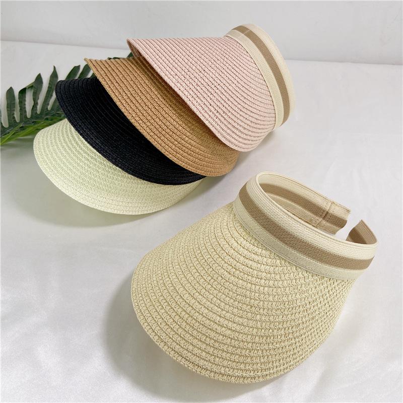 Summer travel sunscreen visor straw woven topless hat children's tide fashion versatile empty top straw hat cap